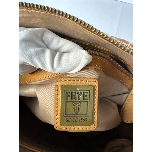Frye Tan Leather & Canvas Mini Satchel Handbag With Double Handles & Zipper Clos - Picture 9 of 16